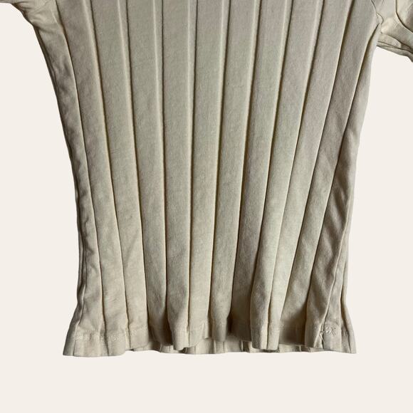 Monrow Flat Rib Asymmetric Ivory Long Sleeve Cut Out Top Size XS - Picture 7 of 9